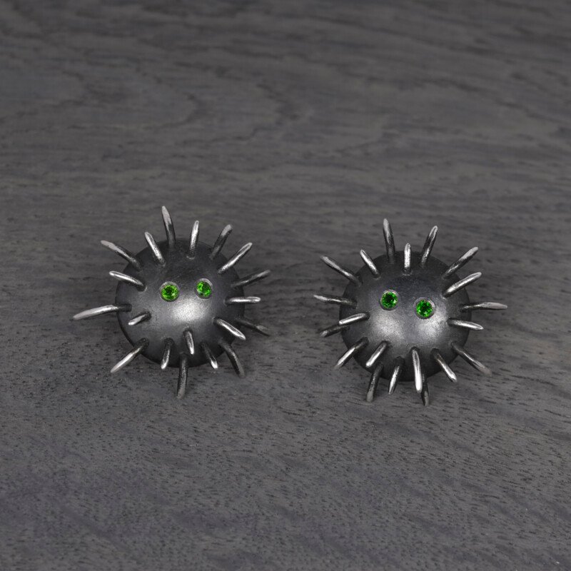 Silver Earrings "Tricksters" with Chrome Diopsides - Image 2