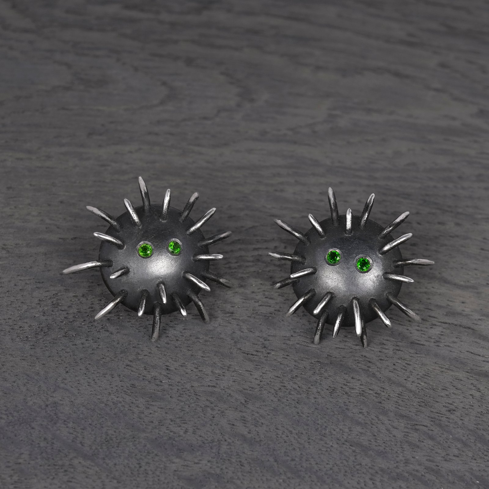 Silver Earrings "Tricksters" with Chrome Diopsides - Image 2