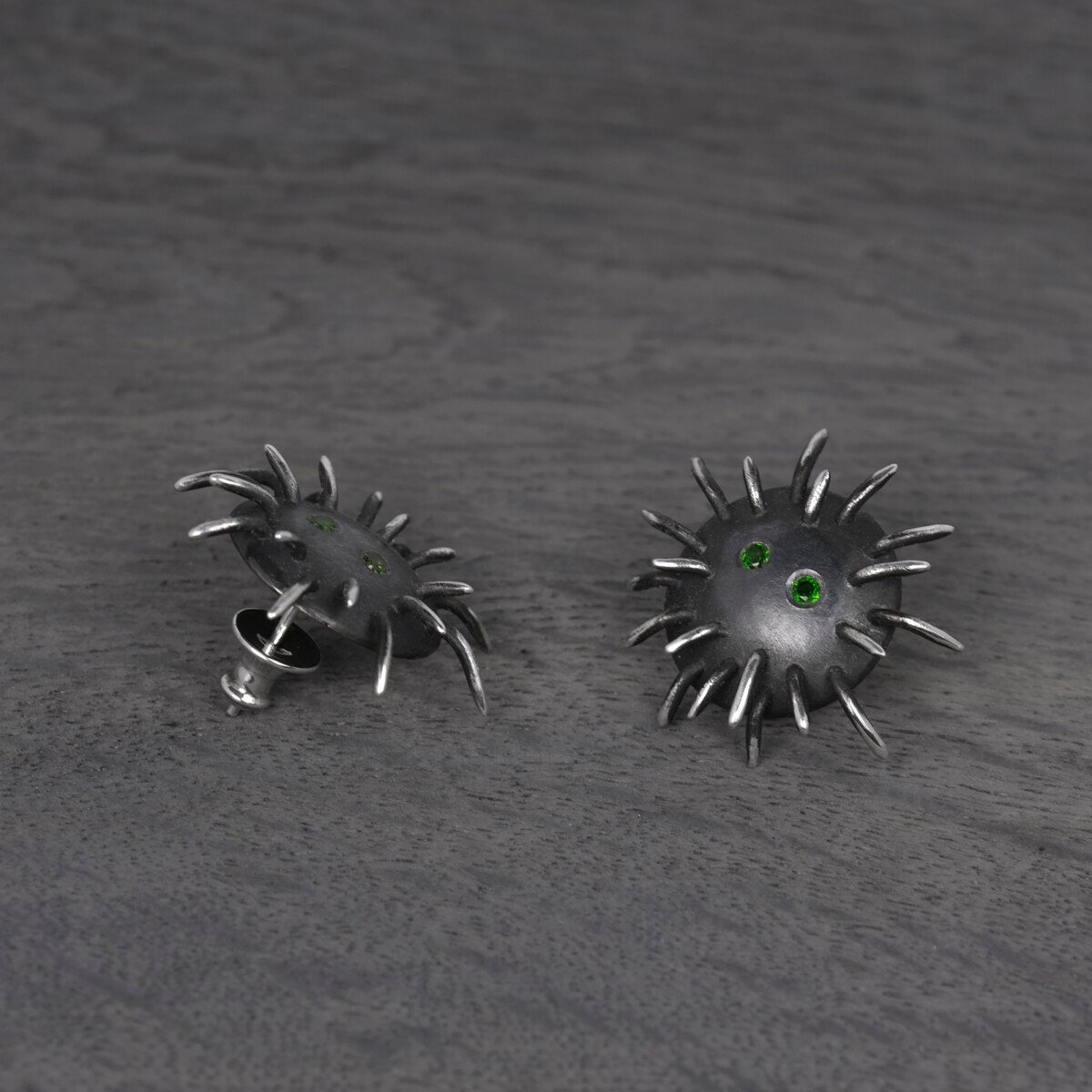 Silver Earrings "Tricksters" with Chrome Diopsides - Image 3