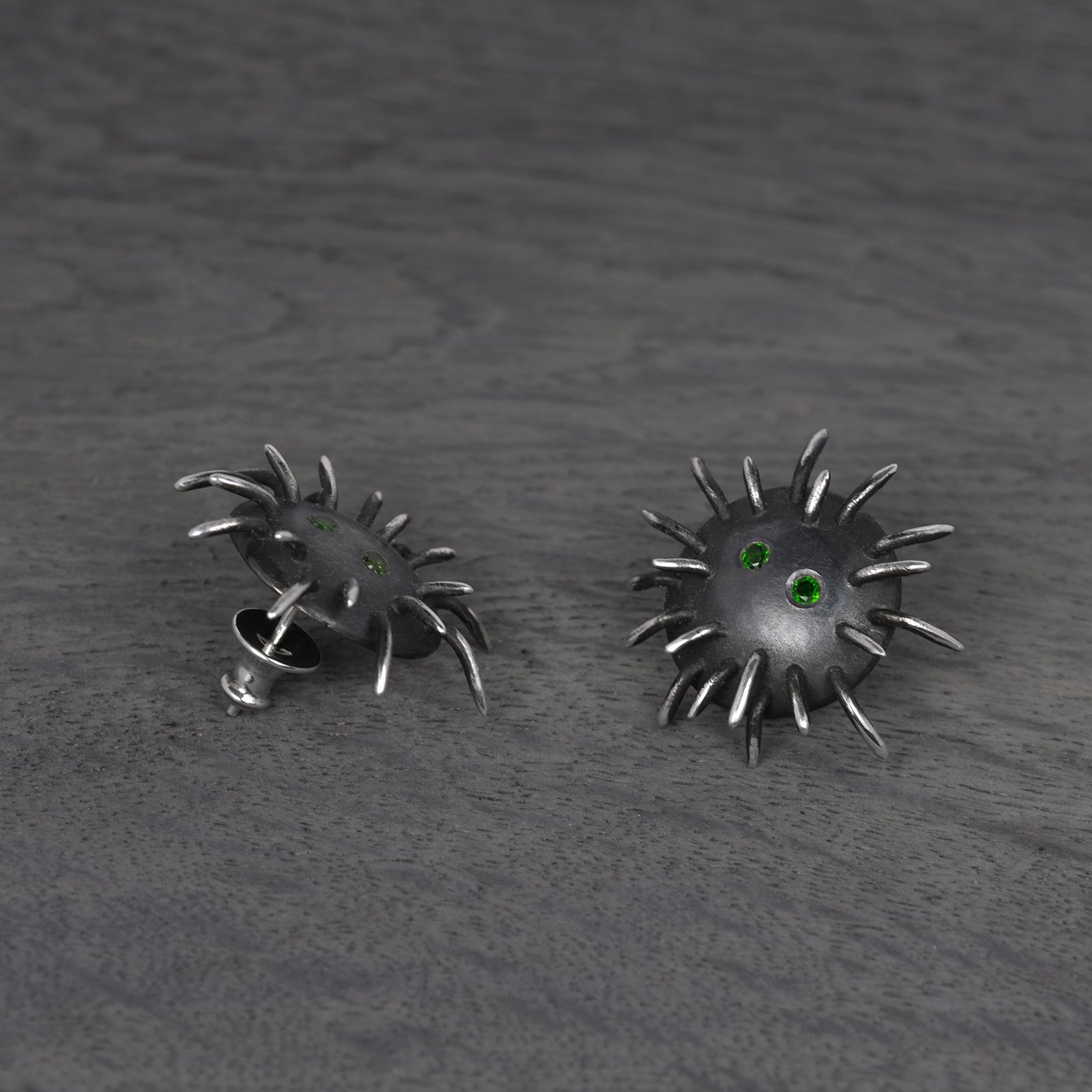 Silver Earrings "Tricksters" with Chrome Diopsides - Image 3