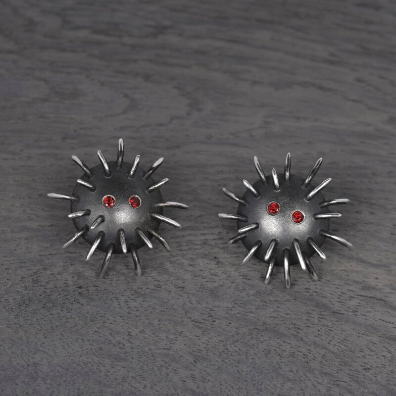 Silver Earrings "Tricksters" with Garnets - Image 2