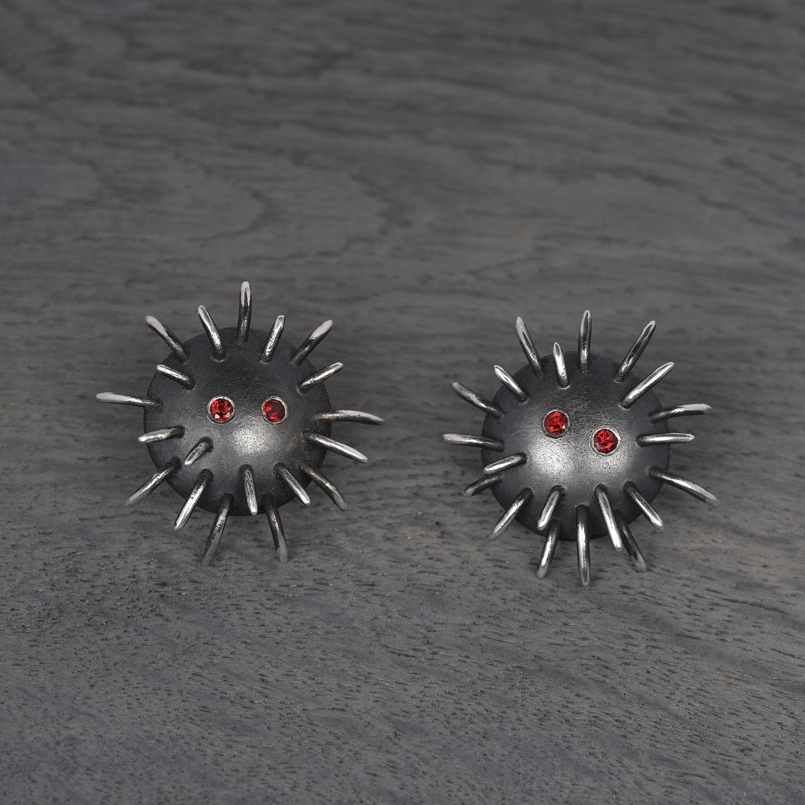 Silver Earrings "Tricksters" with Garnets - Image 2