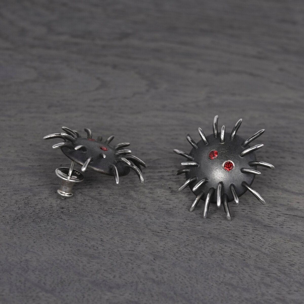 Silver Earrings "Tricksters" with Garnets - Image 3