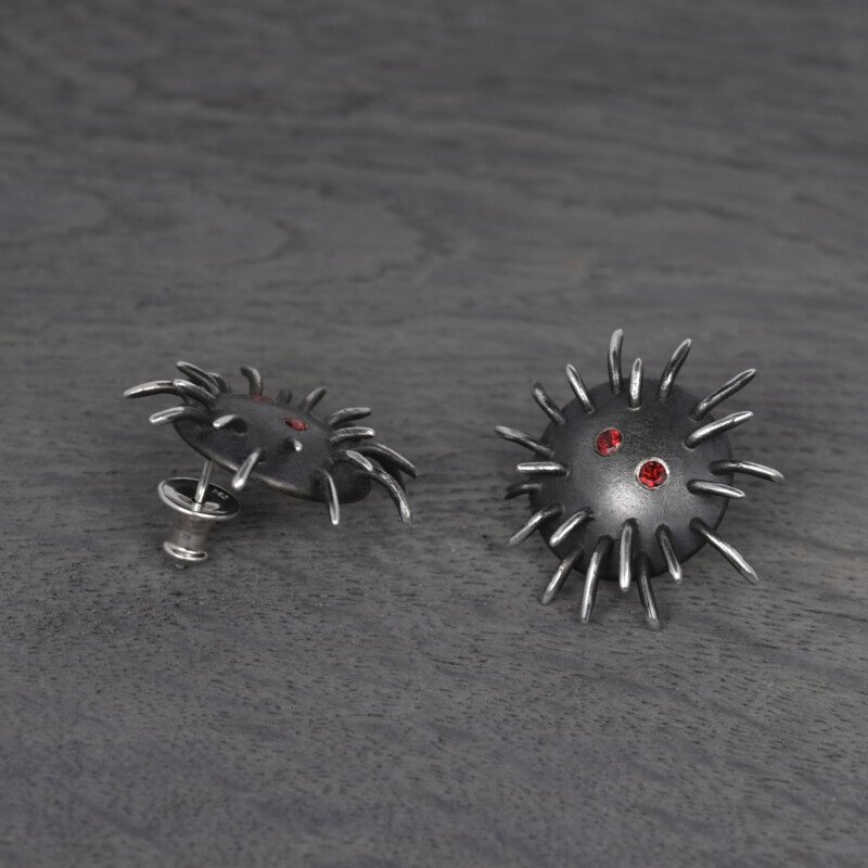 Silver Earrings "Tricksters" with Garnets - Image 3