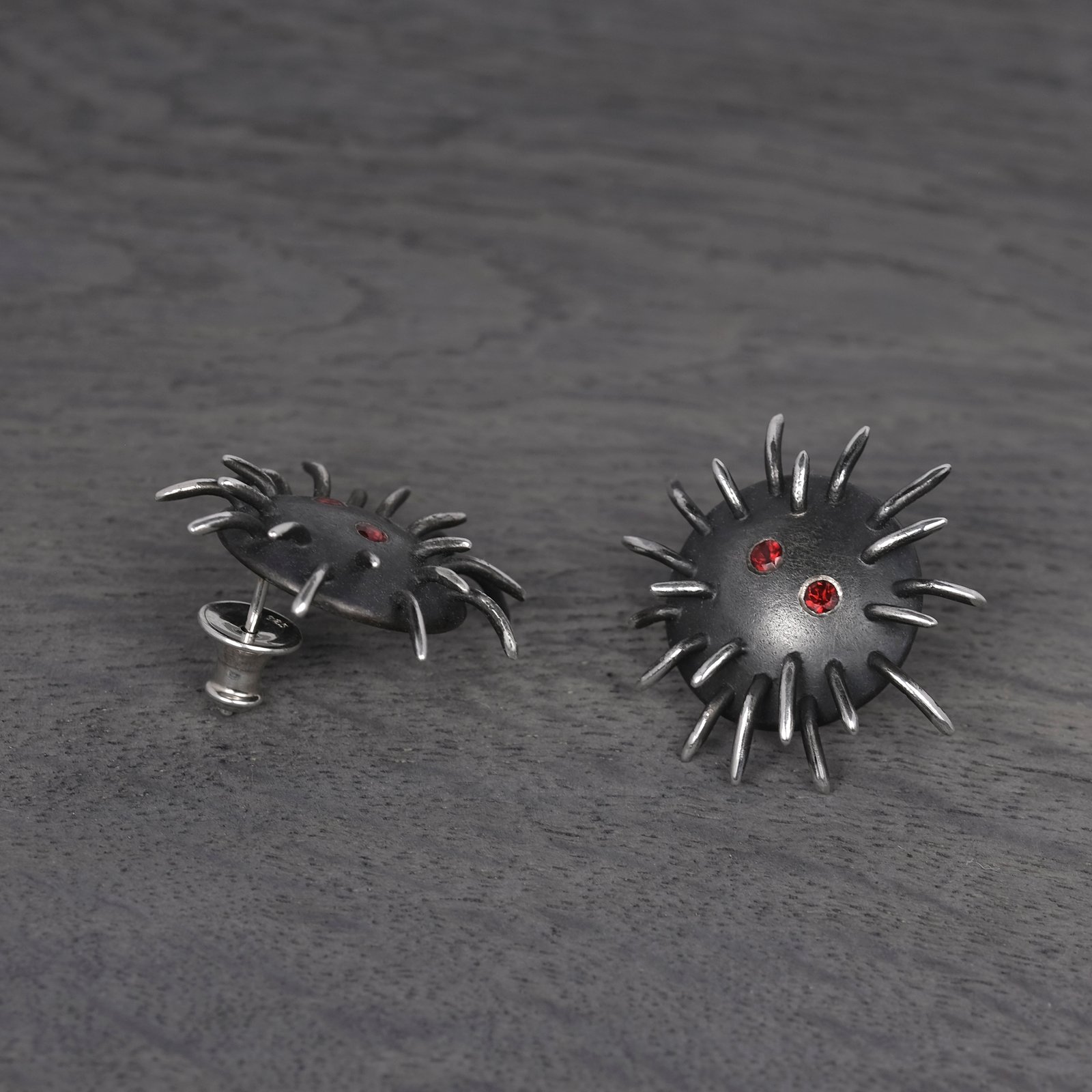 Silver Earrings "Tricksters" with Garnets - Image 3