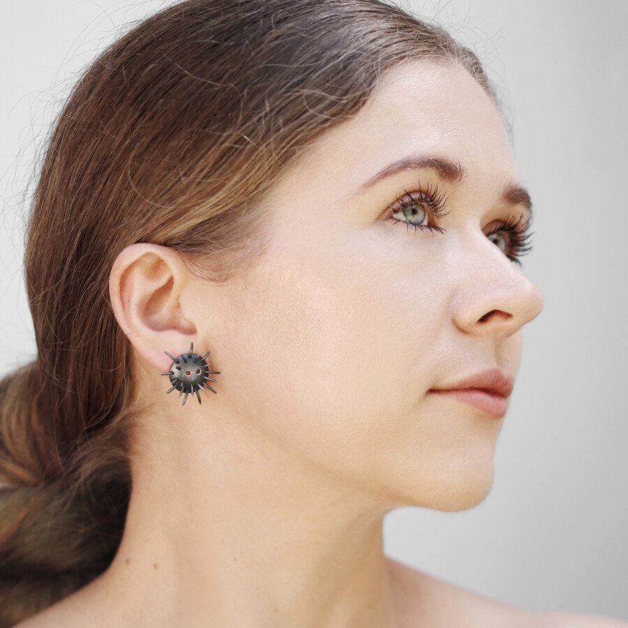 Silver Earrings "Tricksters" with Garnets