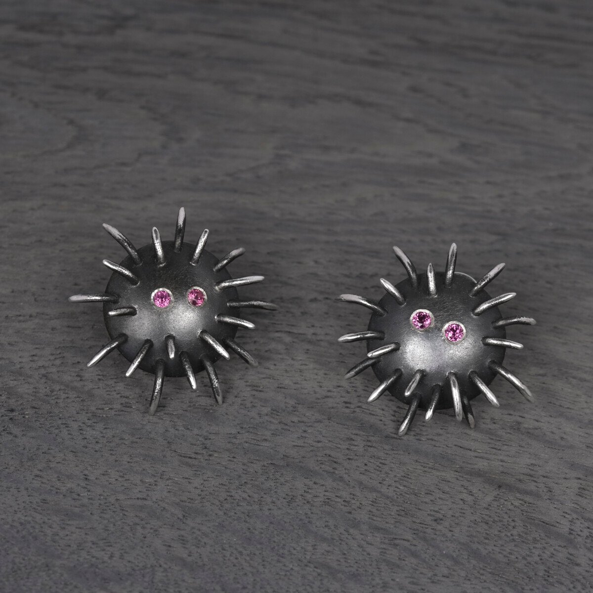 Silver Earrings "Tricksters" with Rhodolites - Image 2