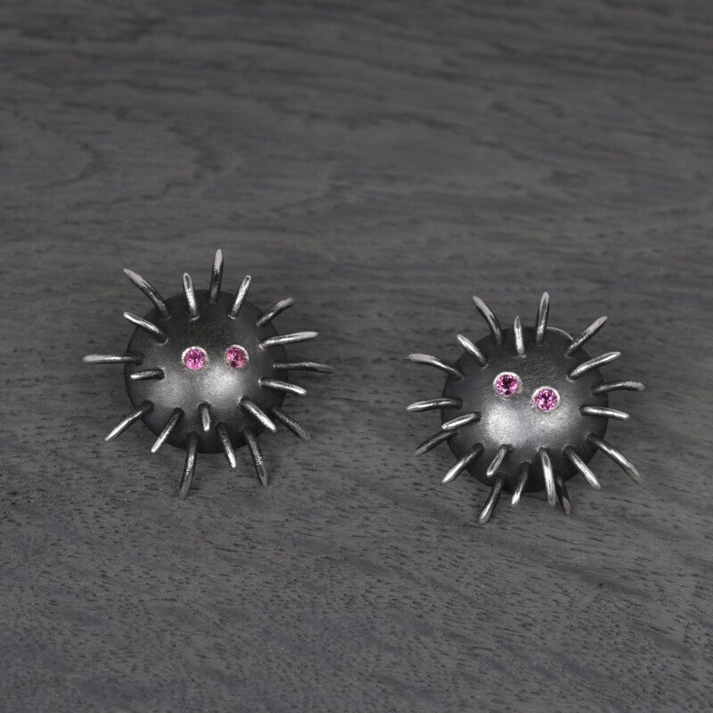 Silver Earrings "Tricksters" with Rhodolites - Image 2