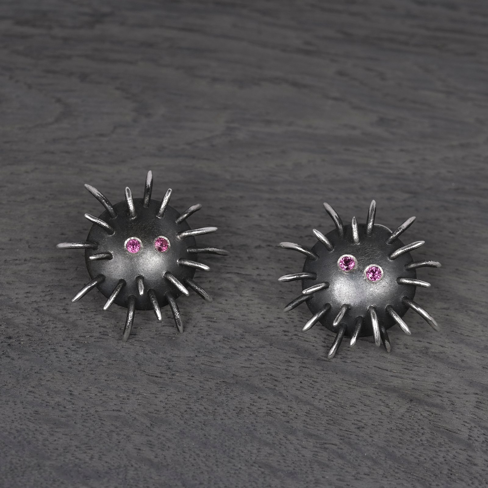 Silver Earrings "Tricksters" with Rhodolites - Image 2
