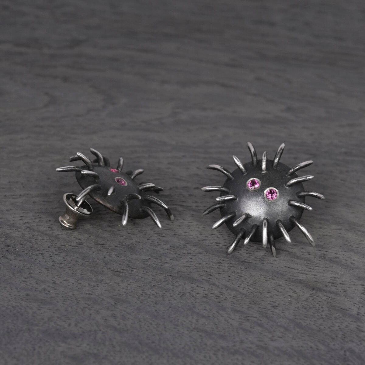 Silver Earrings "Tricksters" with Rhodolites - Image 3