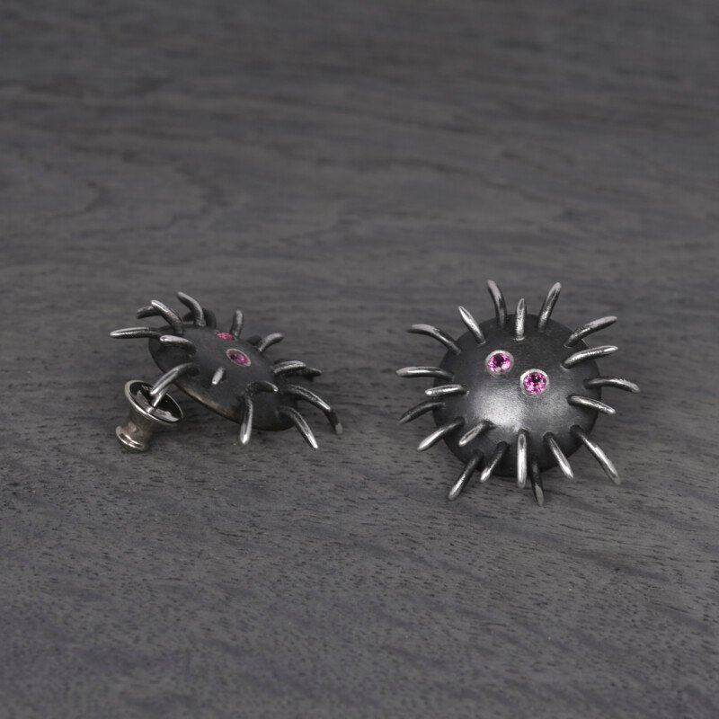 Silver Earrings "Tricksters" with Rhodolites - Image 3