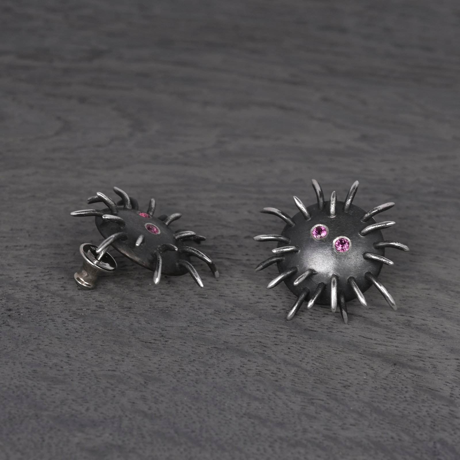 Silver Earrings "Tricksters" with Rhodolites - Image 3