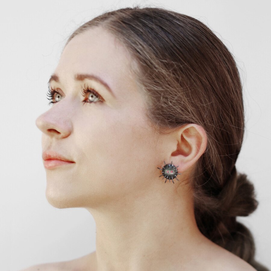 Silver Earrings "Tricksters" with Rhodolites