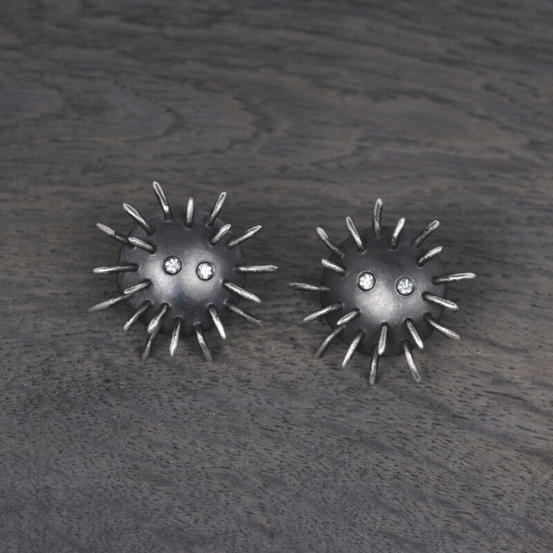 Silver Earrings "Tricksters" with Zircons - Image 2