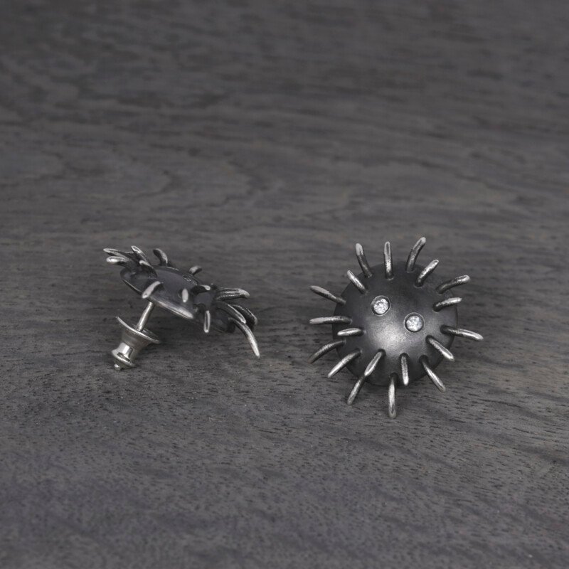 Silver Earrings "Tricksters" with Zircons - Image 3