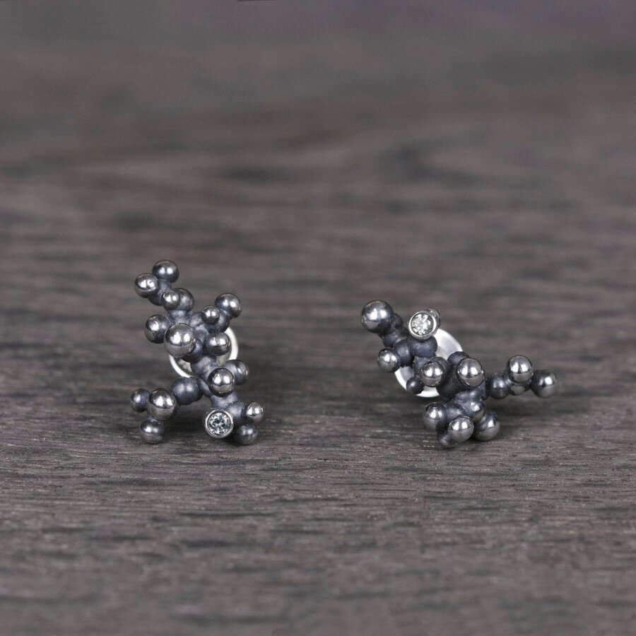 Silver Earrings "Colony" with Pale Green Sapphires