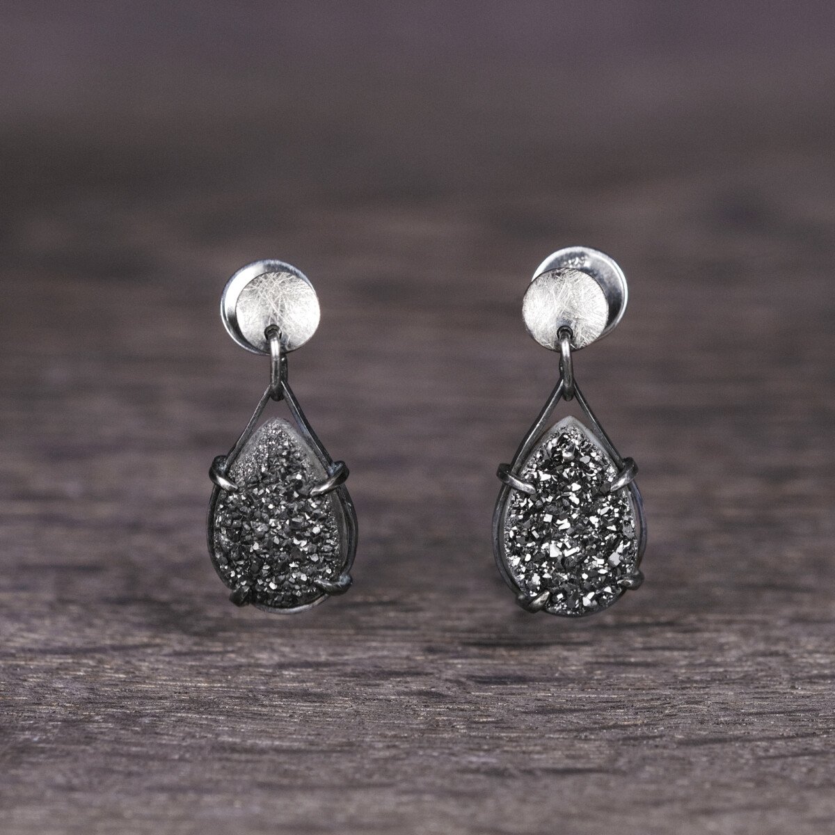 Silver Earrings "Druzy Drops" - Image 1