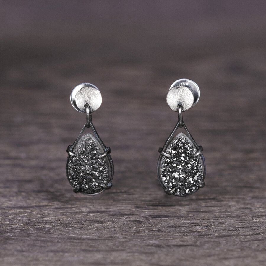 Silver Earrings "Druzy Drops"