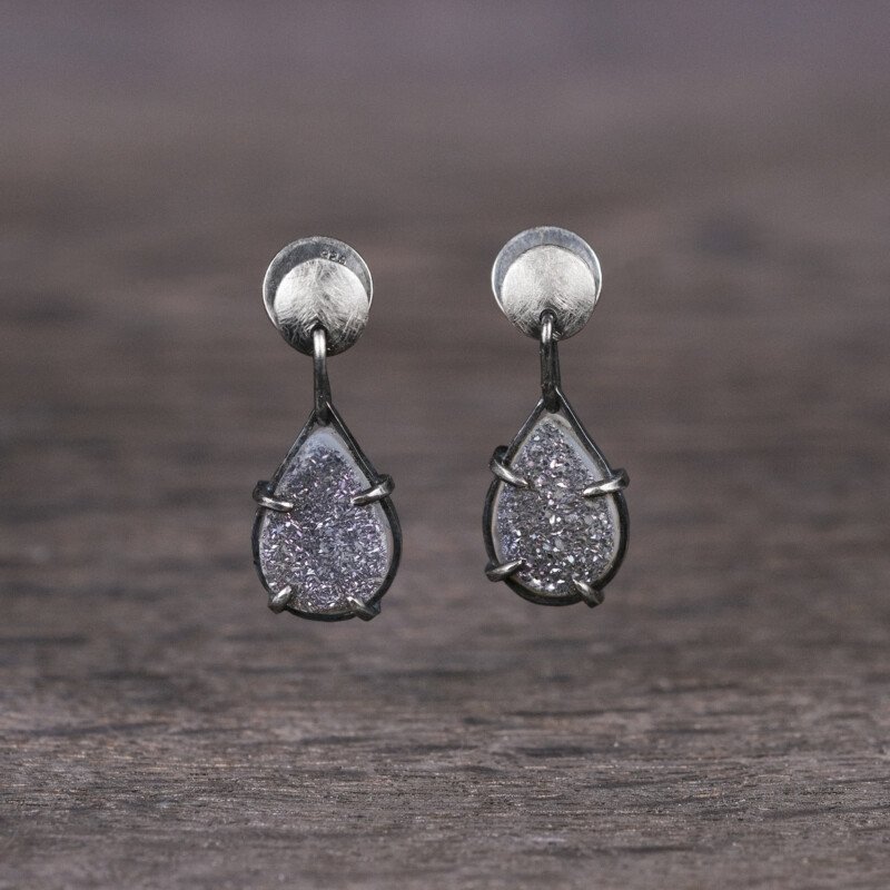 Silver Earrings "Druzy Drops" - Image 1