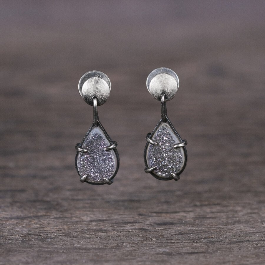 Silver Earrings "Druzy Drops"