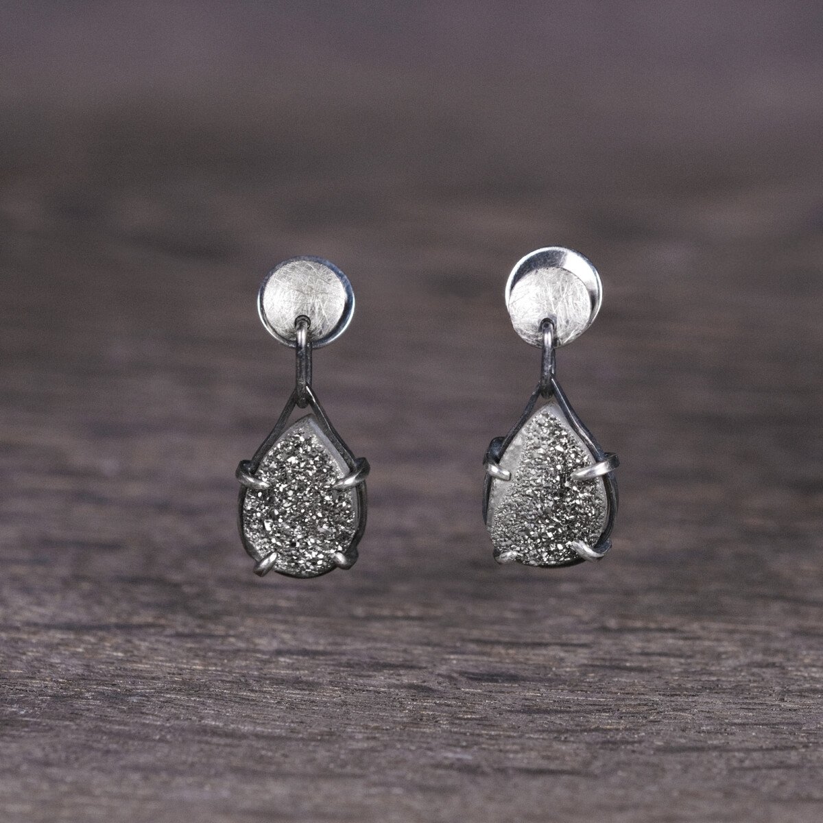 Silver Earrings "Druzy Drops" - Image 1