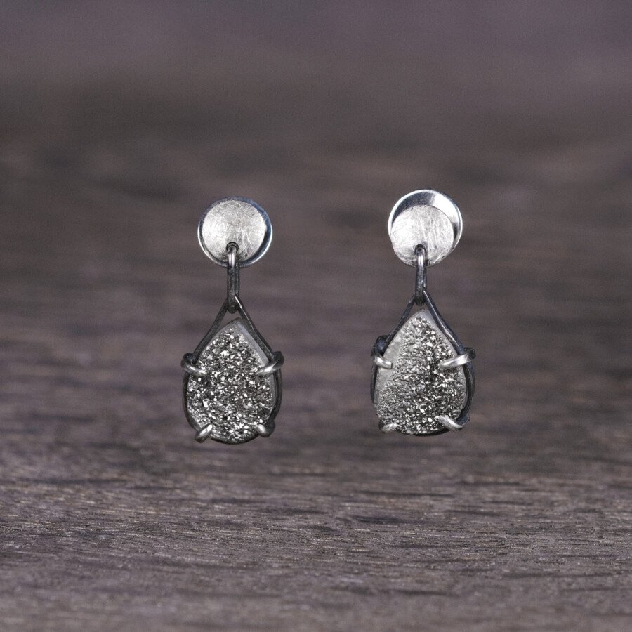 Silver Earrings "Druzy Drops"
